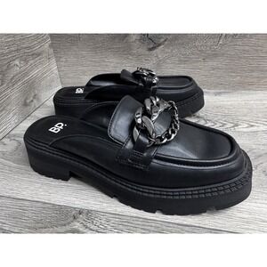 New Womens BP Tristan Black Faux Leather Platform Lug Sole Slide Mules Size 6 M